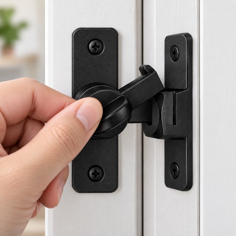 4-Piece Door Latch Set with Screws – 90-Degree Sliding Hook