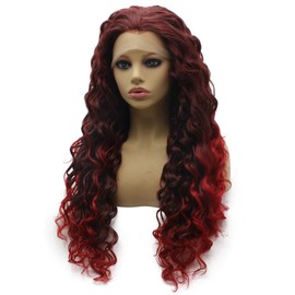 Iwona Long Curly Ombre Auburn Red Two Tone Lace Front Wig Heat Resistant Fiber Hair