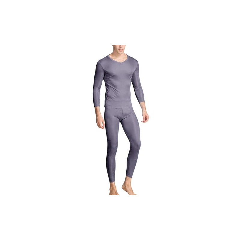 Grenasasilk Men's Silk Long Johns Mulberry Silk Long Underwear V-Neck
