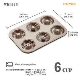 CHEFMADE Molde de dona para tartas, 6 cavidades, antiadherente, patrón de donas, utensilios para hornear en horno (dorado champaña)(WK)