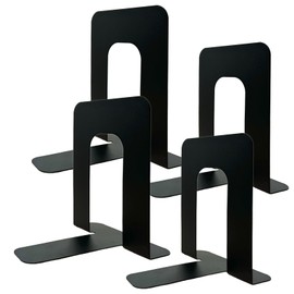 Set of 4 Tabletop Bookends, No Tilt Metal Non-Slip, Height 6.3 inches (16 cm), Medium Size Book Stand, Book Stand, T Shape, Black