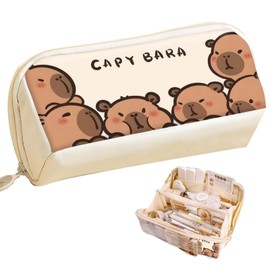 Rienan Pencil Case, Cute Capybara Pencil Case, Cute Multi-Layer Large Capacity Capybara Pencil Pouch, Funny Capybara Pencil Case, Multi-Layer, Large Capacity (6 Shy Capibara), black, briefcase