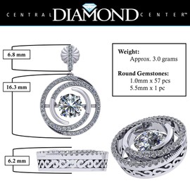 Central Diamond Center Circle Swirl Dancing Stone Dangle Earrings Sterling Silver w/Pure Brilliance Zirconia- Platinum Plated