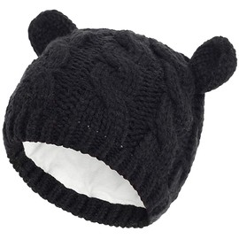 DRESHOW Baby Hat Glove Soft Newborn Mittens Baby Girls Boys Knitted Toddler Hat Infant Winter Beanie Mittens Sets, Black Hat And Mitten