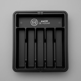 Organizador de Utensilios de Cocina, Bandeja Organizadora de Cubiertos y Accesorios, Expandible y Ajustables de 6 a 8 Compartimentos Para Cuchillos, Palas de Cocina, Cucharones (Negro) | AMOR DE HOGAR