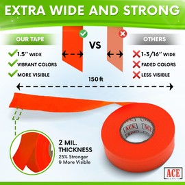 Green Flagging Tape Survey Tape - Non-Adhesive 12 Pack - 1.5" Width, 150' Length, 2 Mil - Tree Tape for Branches, Surveyors Tape, Flag Tape