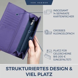 VON HEESEN Leather Wallet with RFID Protection - Wallet for Men and Women Made of Genuine Leather - Wallet with Coin Compartment - Wallet for Men and Women, Violet, Portrait