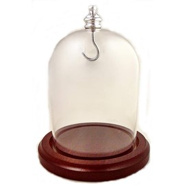 3 x 4 Pocket Watch Glass Display Dome Cloche, Silver Knob & Hook, Walnut Stained Base