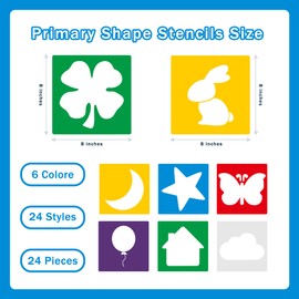24 Pieces Stencils for Kids,Large Drawing Stencils Chalk Template,8 Inches Washable Shape Template Kit for Crafts,Painting Drawing for Kids Toddlers Preschool(Primary, 8 inch)