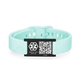 AOAMID Medical ID Bracelet with QR Code for Women Men, Silicone Adjustable QR Code Medical Alert Bracelets,Dynamic Web Information (18mm width / 5.5-7.25 in adjustable/Lake green)