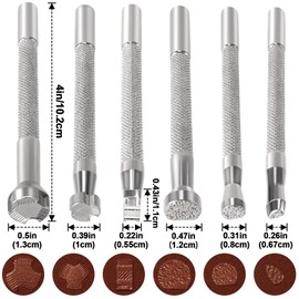 HINZIC 6pcs Professional Leather Stamp, Alloy Steel Leather Carving Stamping Punching Tools for Leather Craft Design Working- Silver