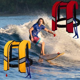 Snorkel Vest, Portable Inflatable Swim Vest Jackets for Snorkeling Swimming Diving Safety,Manual Inflatable Men's Women's Adjustable Vest for Swimming Fishing Outdoor Water Sports (330LB) ( Color : Re