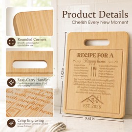 House Warming Gifts - New Home 2026 Cutting Board, New Home Gift Ideas, Engraved Keepsake Recipe for a Happy Home & New House & Apartment Gift for Couple New Homeowner