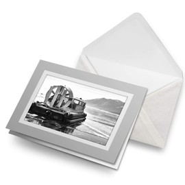 Greeting Cards Gray (Insert) BW - Hovercraft Vehicle Blank Greetings Card Birthday Kids Party Boys Girls #37622