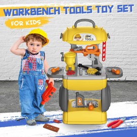 KIDBOT 39PCS Workbench Tool Table, Pretend Tool Bench Set Portable, Educational Builder, Workshop Pretend Role Play for 3+ Years Old Kids
