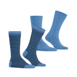 Burlington Men's Everyday Stripe Mixed Multipack M So Cotton Patterned Socks (Pack of 2), Blue Marina 6884