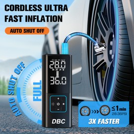 DBC Tire Inflator Portable Air Compressor, 3X Faster Cordless Bike Pump, 20000mAh & 150PSI Portable Air Pump for Car Tires With Digital Dual Values Display for Car, Bike, Motorcycle, Ball