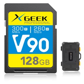XGEEK UHS-II SD Card V90 128GB 300MB/s Ultra-High-Speed Camera Storage Card, Ideal for 4K, 8K, and Full HD Video Recording, Comes with a Dedicated Photography Storage Case