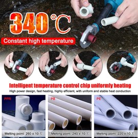 Plastic Water Pipe Welder, Cordless Handheld Socket Fusions Welder Kit, Rechargeable PPR Pipe Welding Machine with 6 Die Heads for PPR PE HDPE Pipe (340℃ Constant Temperature)