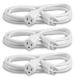 Heavy Duty Extension Cord/Wire Power Cable, Indoor/Outdoor, 16/3, Single Outlet, 20 Feet, UL Listed, White (3 Pack)