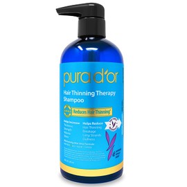 PURA D'OR Hair Thinning Therapy Biotin Shampoo VANILLA LAVENDER Scent (16 oz) w/Argan Oil, Herbal DHT Blockers, Zero Sulfates, Natural Ingredients For Men & Women, All Hair Types (Packaging may vary)