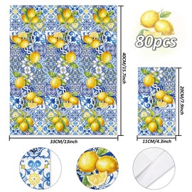80Pcs Tiles Lemons Paper Guest Napkins Blue Yellow 3 Ply Disposable Napkins Dinner Hand Napkin Towel for Party Supplies Table Decor