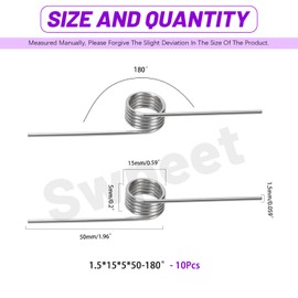 Swpeet Stainless Steel Small Torsion Spring for Tools, Maintenance and Carpentry DIY (180 Degree, 1.5 x 15 x 5 x 50 mm)