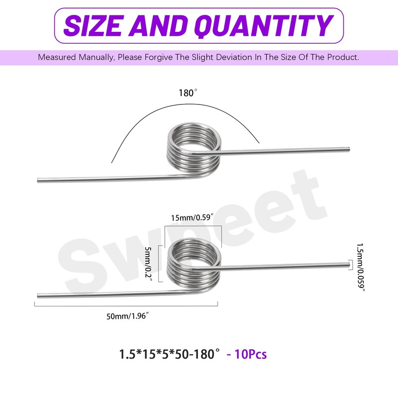 Swpeet Stainless Steel Small Torsion Spring for Tools, Maintenance and