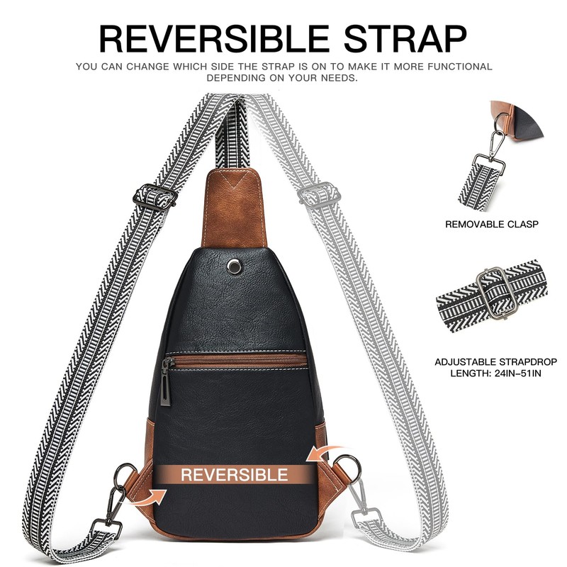 LATMAP Sling Bag for Women Men Leather Small Sling Backpack