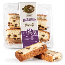 DIJAS Natural Foods, Crunchy Fat Free Biscotti Cookie, All Natural Preservative Free Ingredients, Delicious Low Calorie Snack (5 Ounces, Raisin Almond)