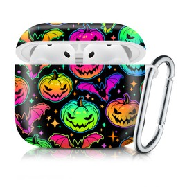 Case Compatible with AirPod 4th Generation 2024,Shockproof Protective Case Cover with Keychain for Women Men,Wireless Accessorie Charging Cases for Airpod 4th - Colourful Bright Haloween Pumpkins