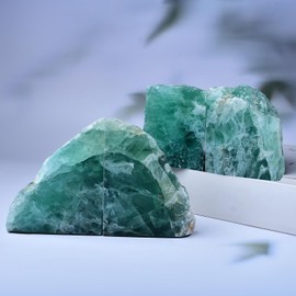 Green Fluorite Bookends Heavy Duty Healing Crystal Stone Book Holders Decorative Book Ends Office Home Decor Small 1 Pair 2-3 Lbs