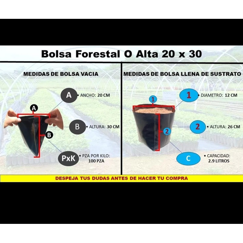 Genérico Bolsas Cultivo de Jardin o vivero Altas (20x30)