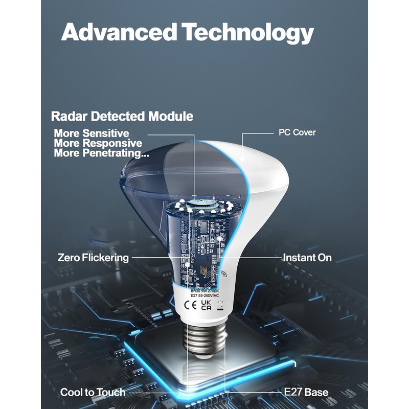 KOOYWAN BR30 LED Bulb with Motion Sensor Warm White 9