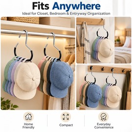 Wall-Mounted Hat Organizer for Accessory Storage – 2-Pack Durable Metal Rack for Baseball Caps, Scarves & Belts