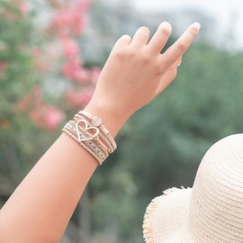 FANCY SHINY Heart Leather Wrap Bracelets Stackable Boho Cuff Bangles Trendy Resin Stone Rhinestone Bracelets with Magnetic Clasp for Women Christmas Gift Jewelry(Rose Gold)
