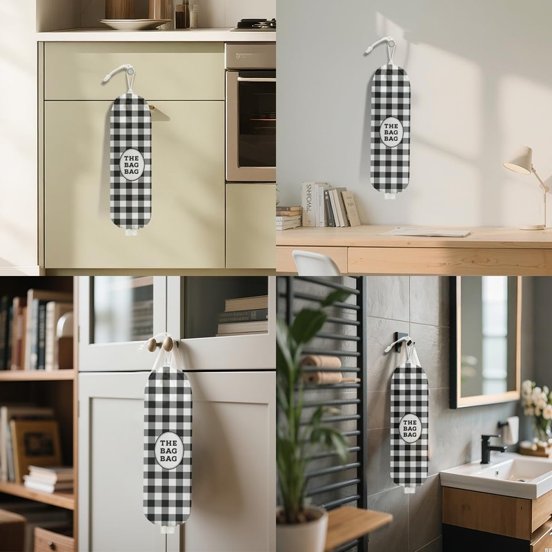 CQM Black White Buffalo Check Plaid Plastic Bag Holder for