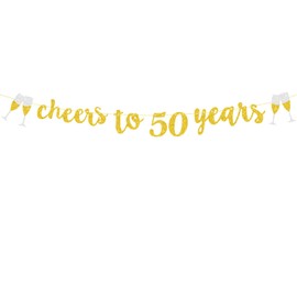 Happy Birthday Banner,Cheers to 50 Years Birthday Party Decorations Paper Sign for Men Women,Sparkle Gold Backdrop for Birthday Anniversary Party Supplies
