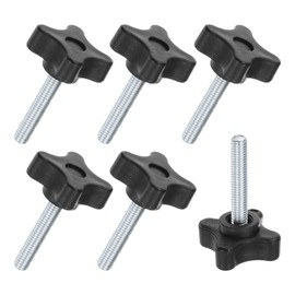 M METERXITY 6-Pack Star Clamping Knobs, M6x35mm Male Thread Hand Tightening Screw for Machinery/Electronic/Furniture/Umbrella Base, Machine Handle Replacement [32mm, Black]