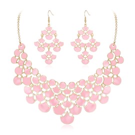 EVER FAITH Statement Collar Necklace with Earrings Set, Enamel Vintage Chunky Bib Jewellery Sets for Women, enamel