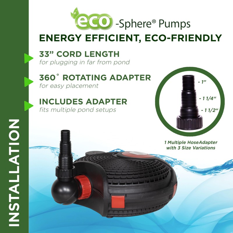 Alpine Corporation - Eco-Sphere 1400GPH Energy-Saving Pond Pump with 33-ft
