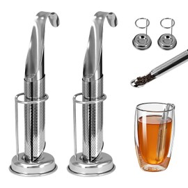 2 Sets Upgraded Tea Infuser for Loose Leaf Tea with Base - Durable Loose Leaf Tea Steeper, Portable Stainless Steel Tea Strainer for Home, Office & Travel