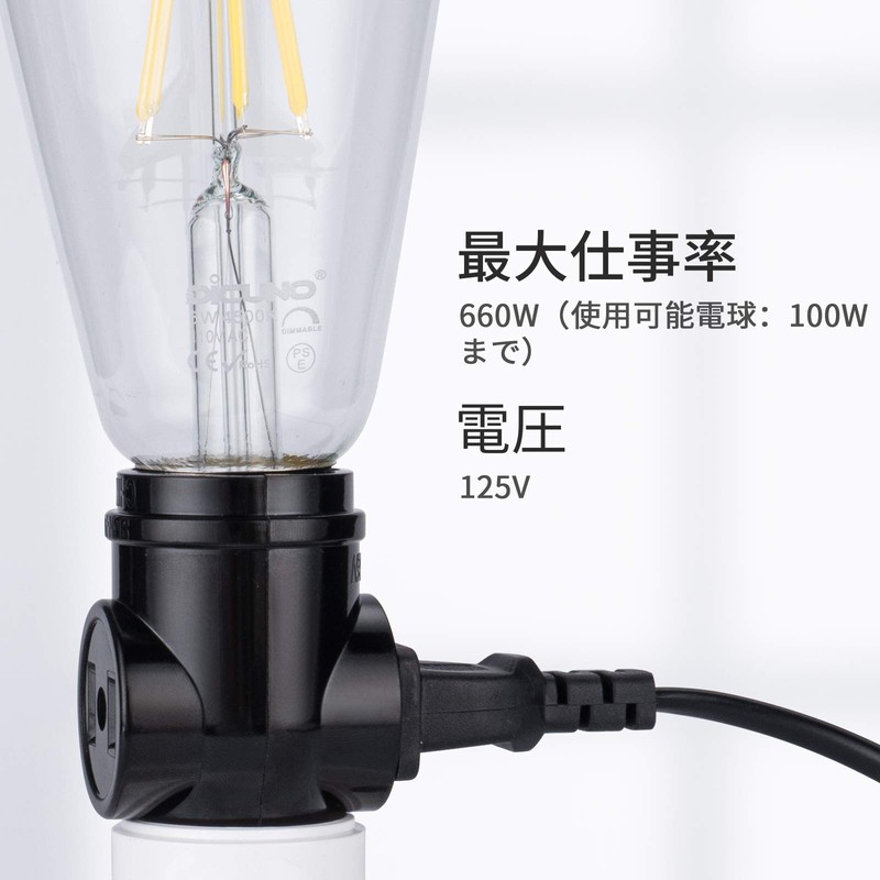 DiCUNO 1-Light 2-Way Socket for E26 + 2 Outlets, Black,