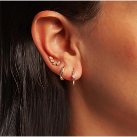 ASCOMY Gold Hoop Earrings Set for Women Gold Huggie Hoops Earrings 14K Gold Plated 3 Pairs Tiny Circle Square CZ Circle CZ Leaf Stud Earrings Set Lightweight Hypoallergenic Jewelry Gifts for Women