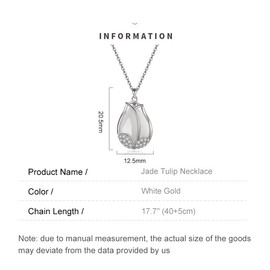 AMINKINA 14K Gold Jade Tulip Necklace, Moissanite Flower Pendant Necklace - Perfect Birthday and Mother's Day Gift for Mom, Wife and Girlfriend (White Gold, 14K)