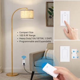 DEWENWILS Remote Control Outlet Wireless Wall Mounted Light Switch, Electrical Plug in On Off Power Switch for Lamp, Christmas Decoration, No Wiring, 100 Feet RF Range, Programmable