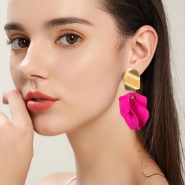 Just Follow Rose Petal Dangle Earrings Fashion Boho Acrylic Flower Earrings Large Statement Resin Floral Earrings for Women Lady Bridal Great for Pageant Prom Gifts With Gift Box (Rose Red)