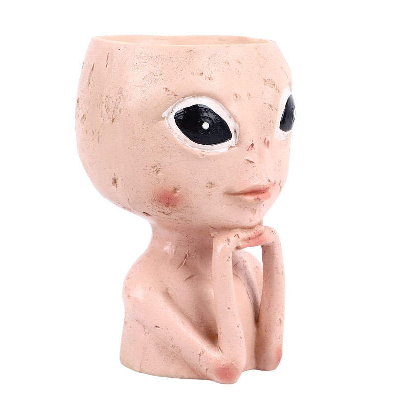 Head Planter Resin Unique Succulent Flower Pot Open Eyed Alien