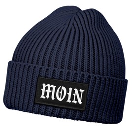 Neverless® Men's Beanie Print Moin Winter Hat with Patch Print North German Knitted Hat with Envelope Ribbed Knit, Moin 2 navy