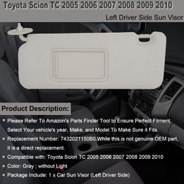 NHILES Driver Left Side Sun Visor Replacement Fits for Toyota Scion TC 2005-2010 Sunshade Without Light 7432021150B0 Color Gray